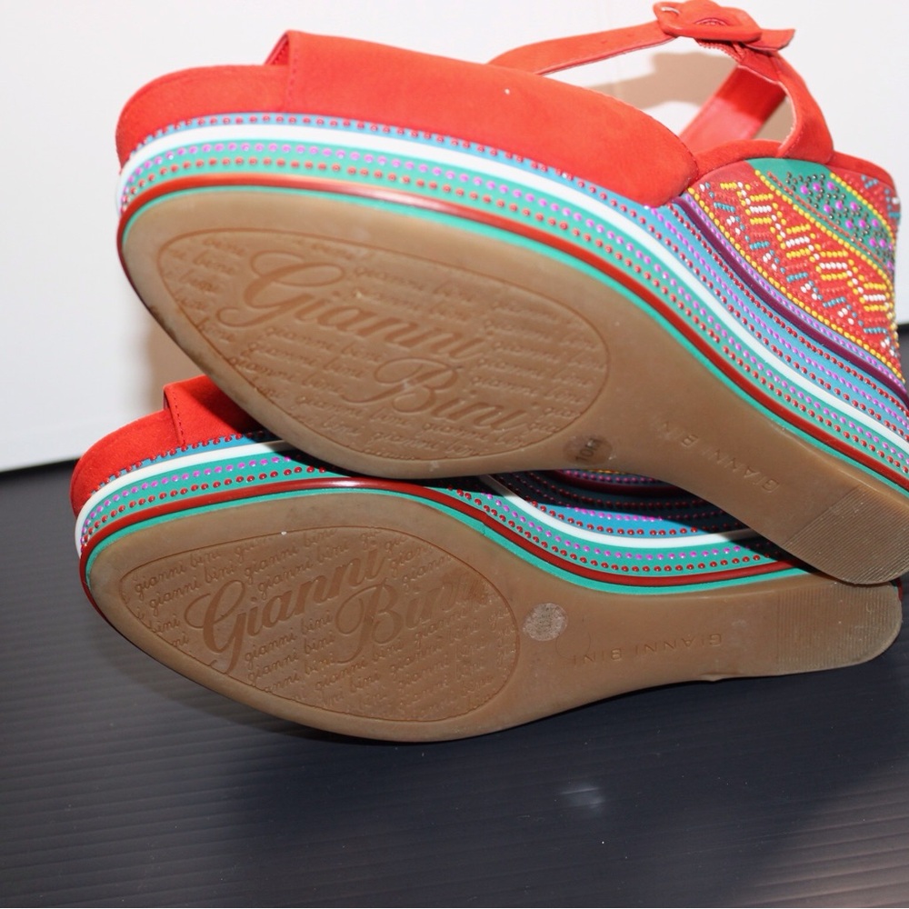 Red With Multi Color Platform Heel Sandals - image 5